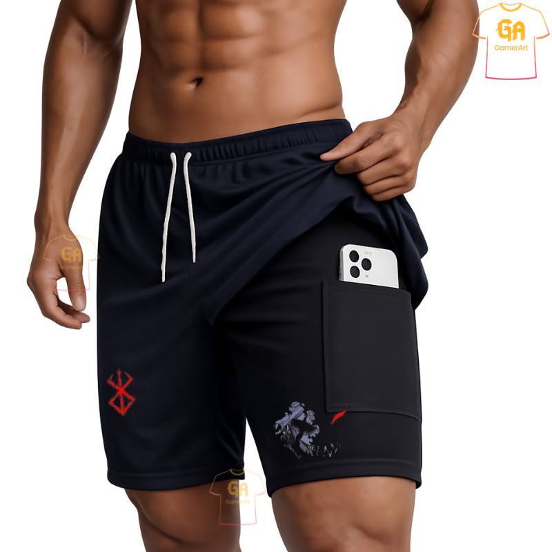 Short Masculino 2 em 1 Compressão Dry Fit com Elastano Berserk Academia, Corrida, Treino, com Bolso