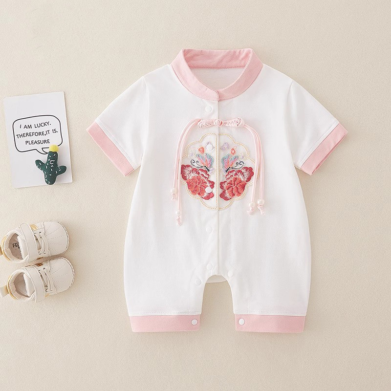 Roupas de bebê roupas de verão bebê menina roupas de uma peça homens cem dias estilo chinês Hanfu verão estilo fino 0 an
