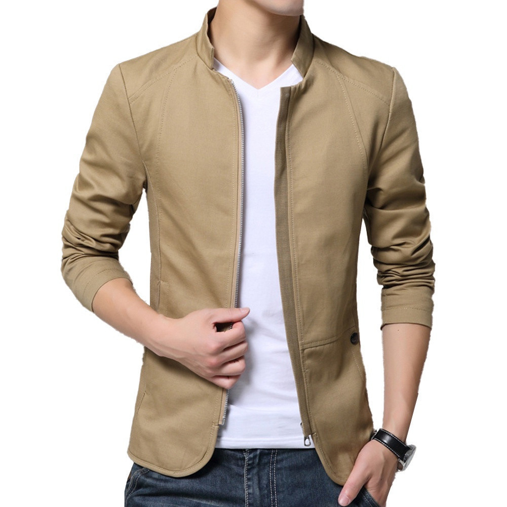 2026 Jaqueta Blazer Masculina Casual Com Gola Slim Fit Formal Zíper
