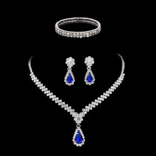 Conjunto 3 em 1 com colar brincos e pulseira de zircônia em formato de gota joias de casamento para mulheres