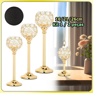 Kit Dourado Castiçal de cristal suporte para velas em forma de taça porta-velas decorativo de cristal decoração de mesa