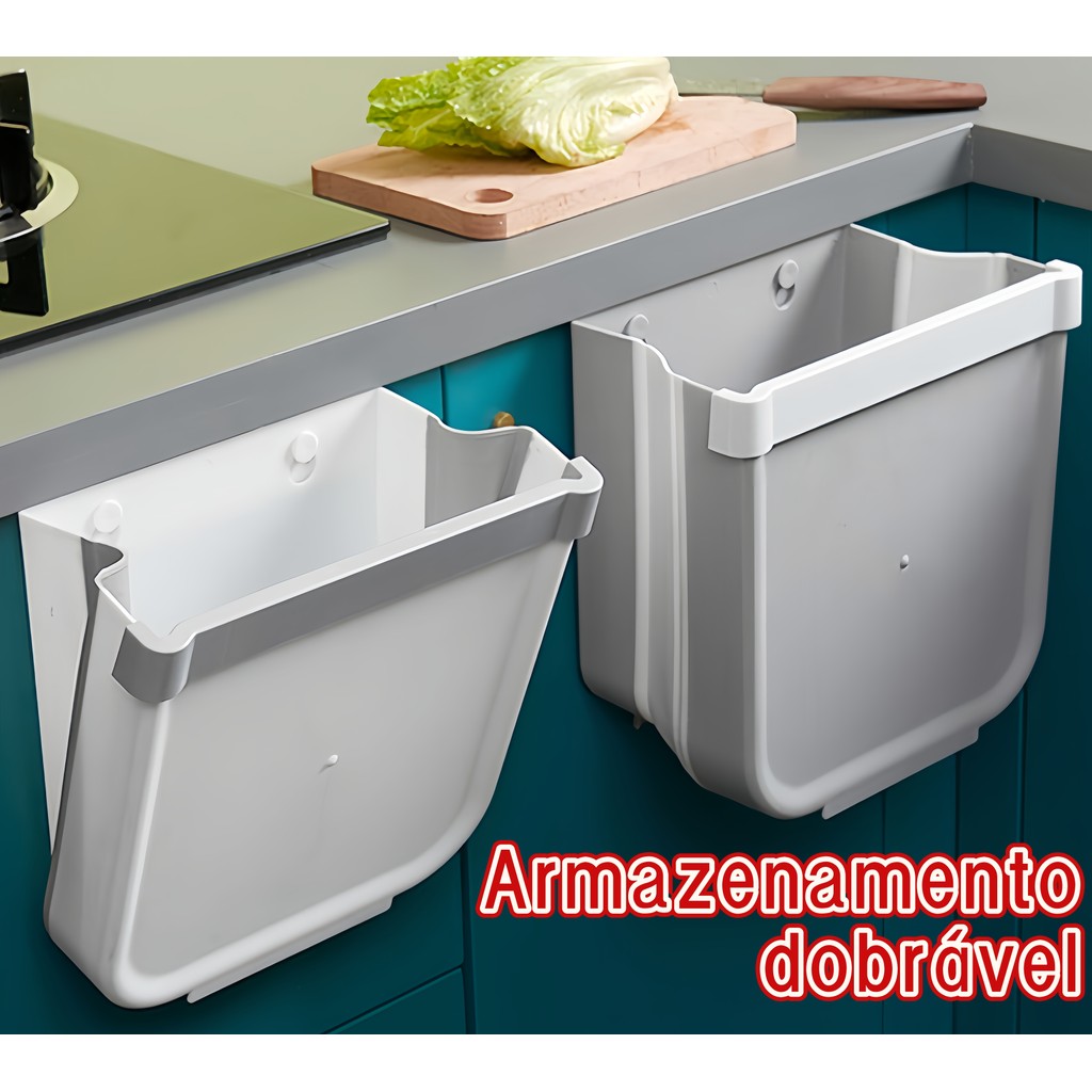 Lixeira de Cozinha Dobrável, Montagem na Parede e Porta de Armário – Uso Doméstico para Resíduos Alimentares