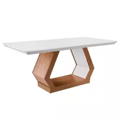 Mesa de Sala Jantar Alvorada c/Tampo Madeirado Canto Reto 180x90cm Imbuia/Off White - Rufato