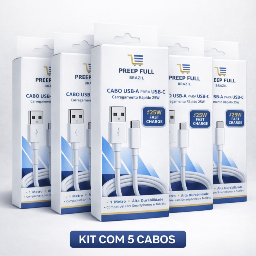 Cabo USB Tipo C 25W Fast Charge Preep Full | Rápido Android Samsung Xiaomi Moto | Reforçado