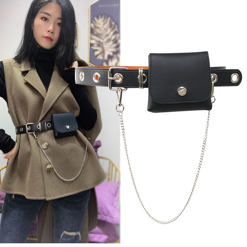 Disco coreano forma côncava moda cinto de corrente saco de cintura cinto oco Unisex nicho estilo estudante calças cinto