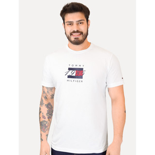 Camiseta Tommy Hilfiger Masculina Linear Flag Graphic Branca em Oferta na Shopee