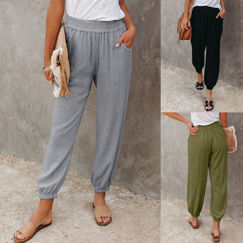 2026 calças casuais femininas primavera verão novo estilo All-Match solto inserção bolso tornozelo-Legging calças magras