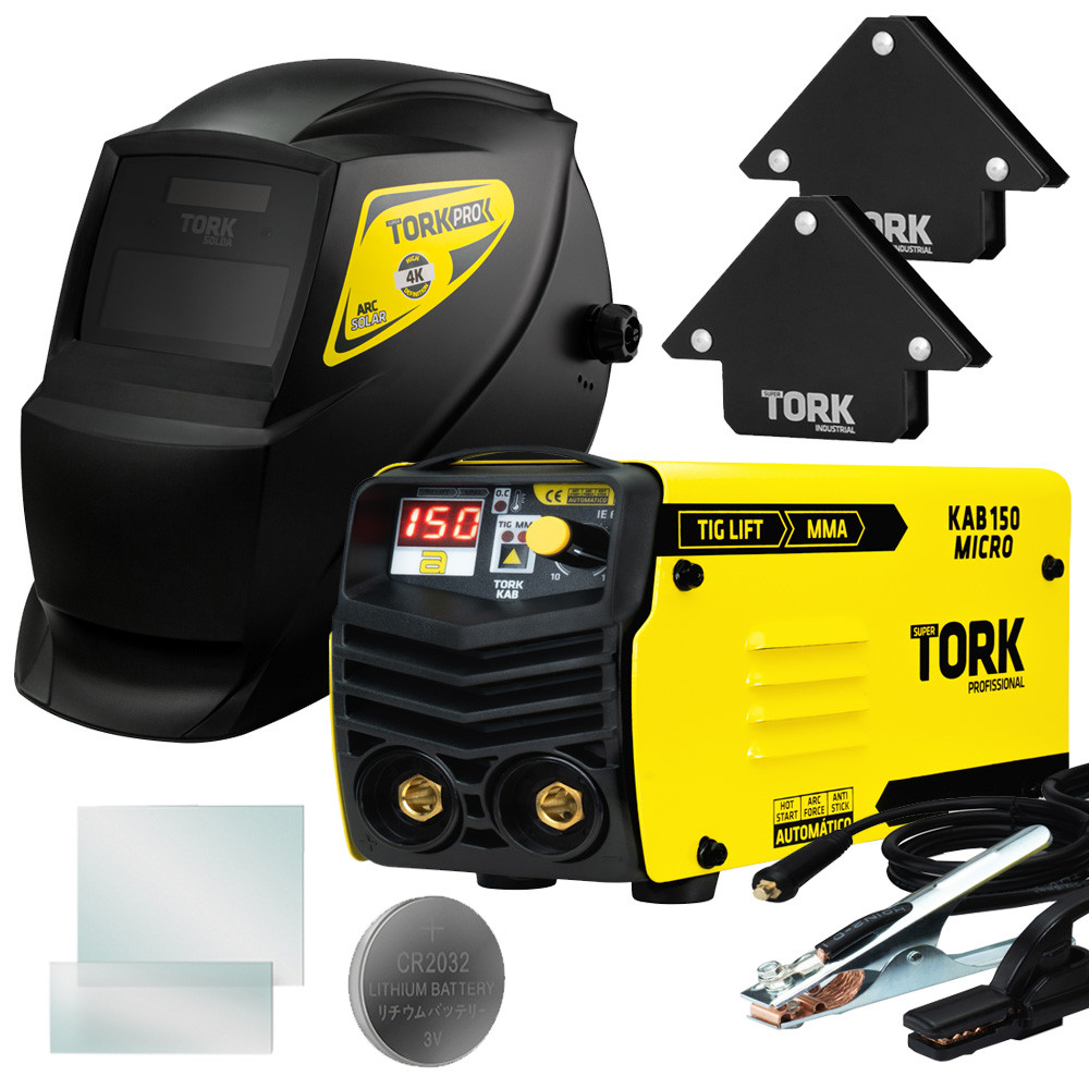Máquina Inversor Solda 150A 220v + Mascara 4K Esquadro Tork em Oferta na Shopee
