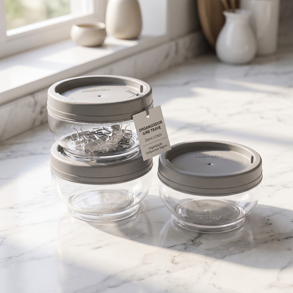 Organizador GIRE TRAVE 220ml Cinza - Pote Hermético Versátil