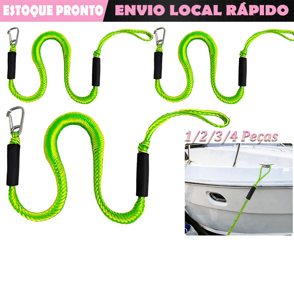1-4pçs Verde Corda marinha elástica de 1.2 m para ancoragem temporária de barco com clipe de aço inoxidável de barco