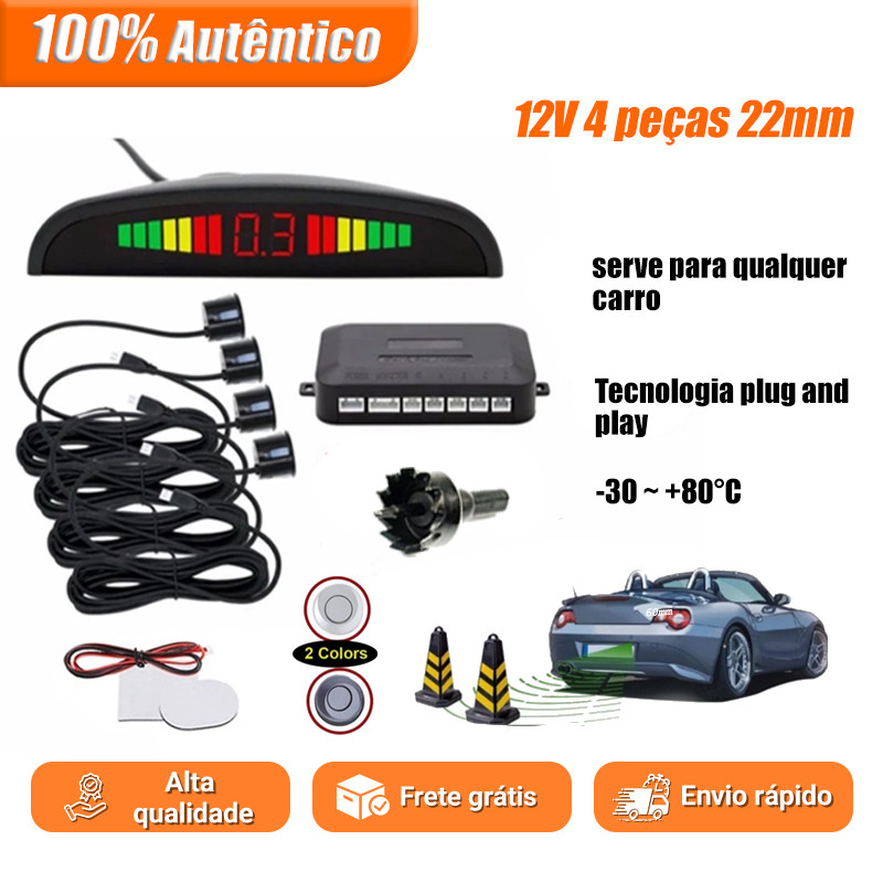Kit Completo De Sensor De Estacionamento Reverso Com Visor Digital Sinal Sonoro 4 * 22mm Sensores Oito Cores