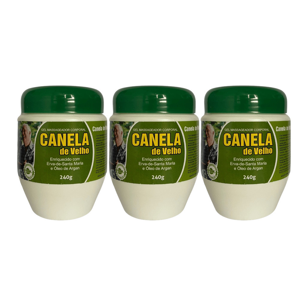 Kit 3 Gel Massageador Canela de Velho 240g Aroeira – Argan, Erva-Santa-Maria e Hidratação Corporal