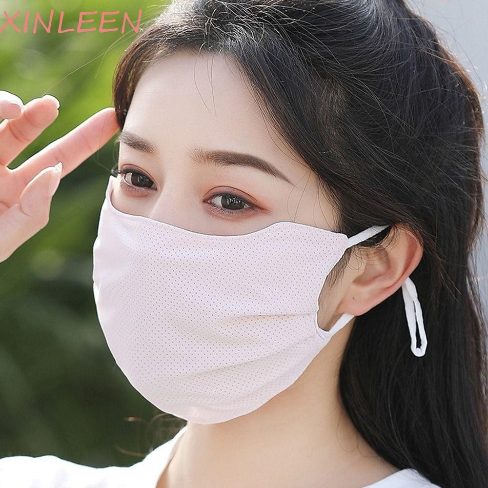 XINLEEN Máscara De Seda Gelo Protetor Facial Respirável Proteção Solar Malha Verão Cor Sólida Para Mulheres Caminhadas