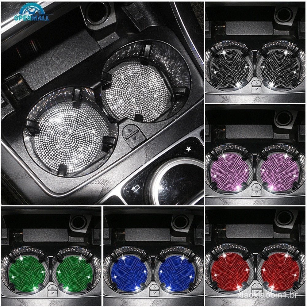 OM 2pçs Porta Copos De Água De Strass Para Carro Sílica Gel Antideslizante Suporte Bling Universal Auto Interior Acessór