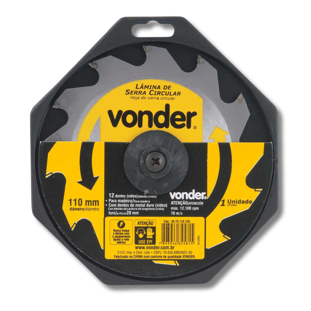 Imagem Lâmina Serra Circular 110mm 12D Vídea - Vonder