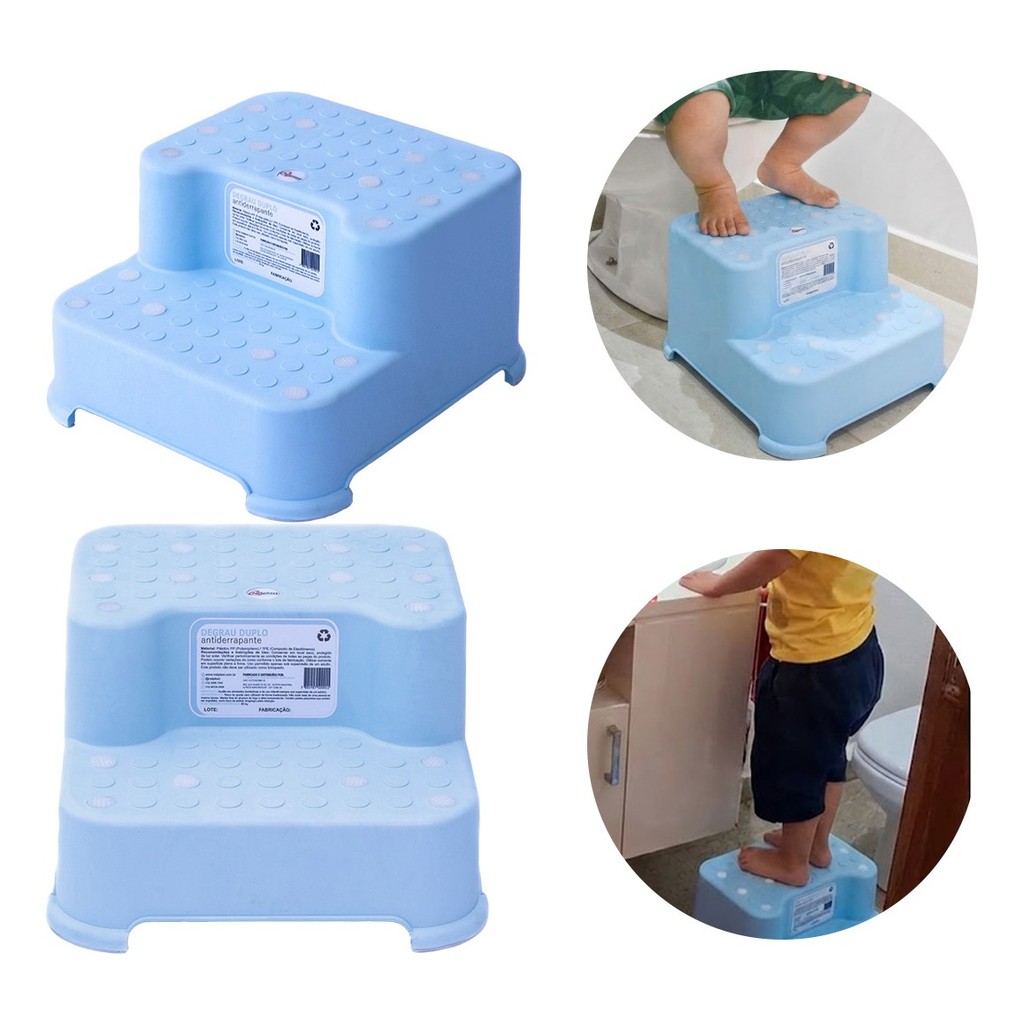 Escadinha Infantil c/ 2 Degraus Antiderrapante p/ Vaso Pia Escada com Degrau Bebê inmetro Azul em Oferta na Shopee