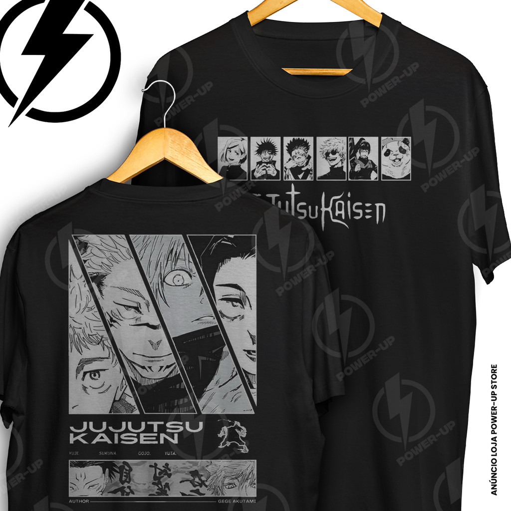 Camiseta Jujutsu Kaisen Gojo Itadori Anime Frente E Verso Blusa Camisa 100% Algodão em Oferta na Shopee