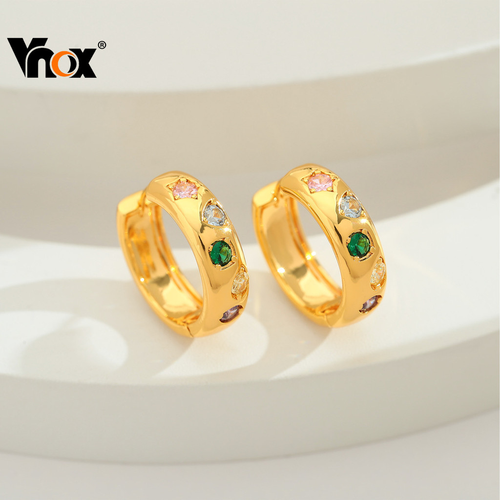 Brincos De Argola Cúbicos De Zircônia Colorida Vnox Para Mulheres E Meninas , Brinco Brilhante De Aço Inoxidável Em Ouro