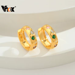 Brincos De Argola Cúbicos De Zircônia Colorida Vnox Para Mulheres E Meninas , Brinco Brilhante De Aço Inoxidável Em Ouro