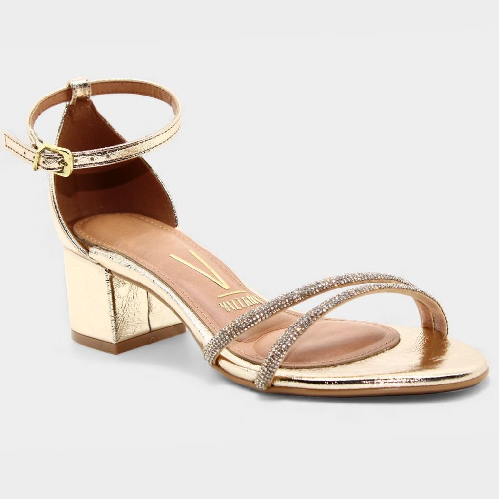 Sandália Vizzano Salto Bloco Strass Metalizada Feminina - Dourado em Oferta na Shopee