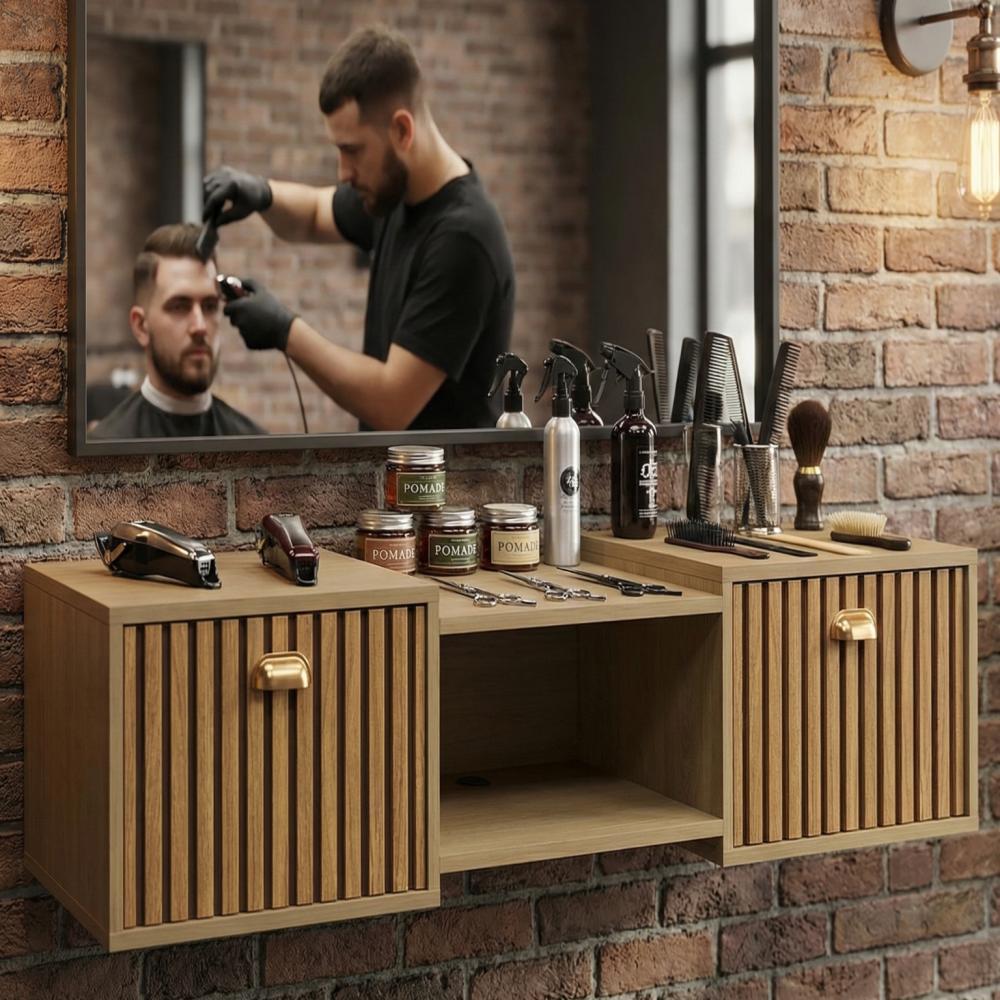 Bancada Barber Shop VEGAS Corleone Vintage | com 2 Portas e Amplo Espaço - O MAIS VENDIDO PARA BARBEARIAS