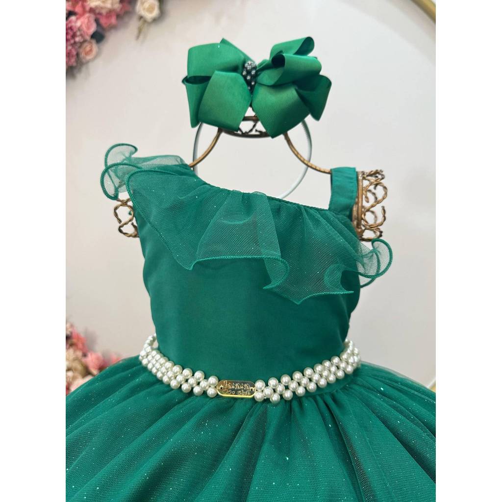 Vestido Infantil Longo Verde Bandeira Luxo Formatura Daminha Festa