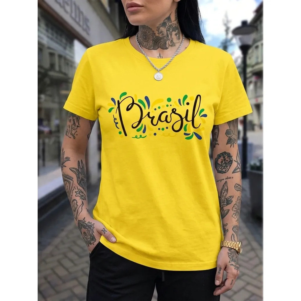 Camiseta Feminina Estampa Brasil Copa Do Mundo 100% Algodão Seleção Brasileira Neymar