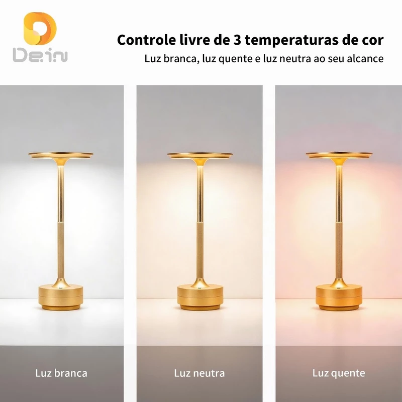 Luminária LED de Mesa Touch Sem Fio Recarregável com 3 Cores de Luz — foto 3