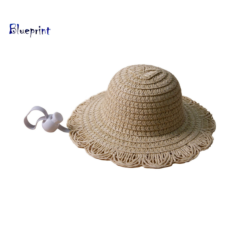 Pet Hat with Adjustable Strap Breathable Scalloped Straw – Summer Beach Sun Protection for Small Dogs Cats Lightweight
