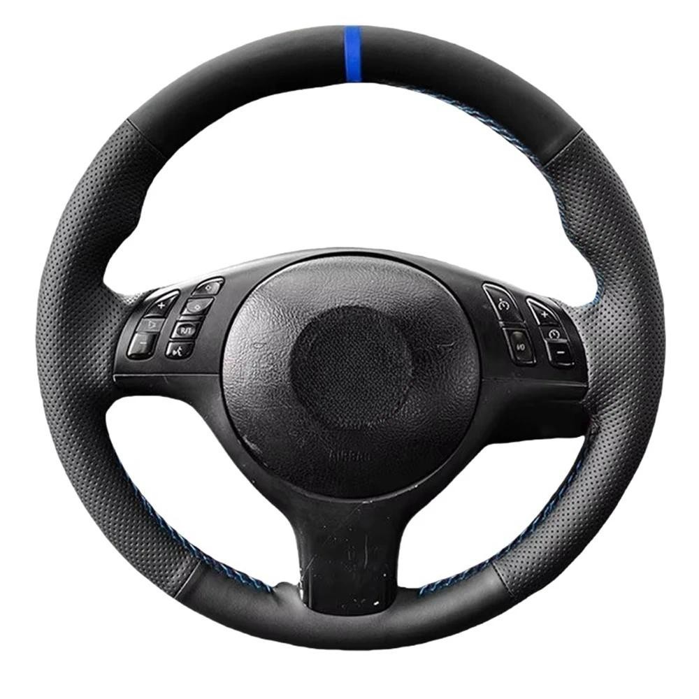 Para BMW M Sport 3 5 Série E46 E39 M3 M5 Mão Trança Capa De Volante Do Carro Preto Couro Perfurado Vermelho Azul Linha T