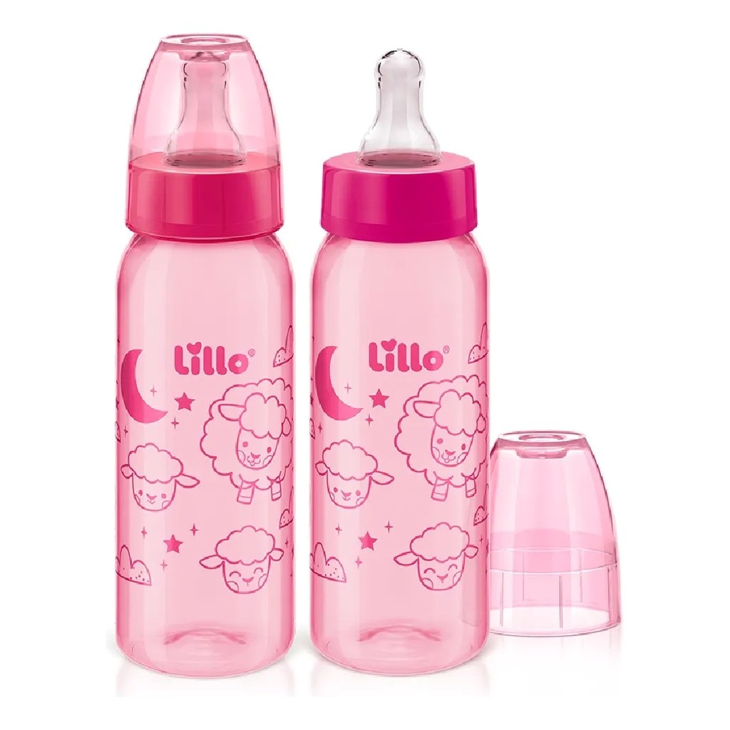 Kit Mamadeira Lillo Fase 2 Silicone Redondo C/2un Cores Divertida 240ml Rosa