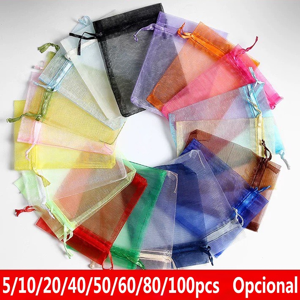 Kit Saquinhos de Organza e Tule 9x12cm 5/100 Unidades para Festa, Casamento e Lembrancinhas – Escolha a Cor