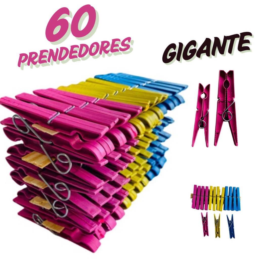 Pregadores de Roupa GIGANTES em Plástico  Reforçados - Cores Sortidas 12 a 60 Unidades