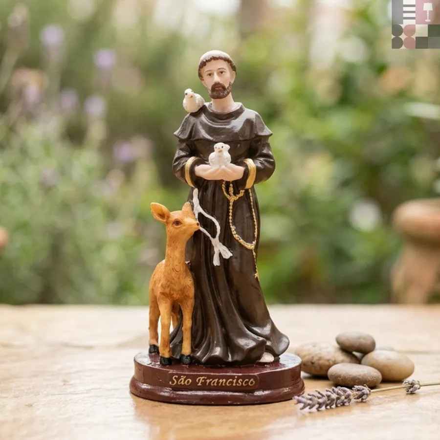 São Francisco de Assis 15 cm Resina Premium Imagem Sacra Estátua Santo Católico Decoração Fé