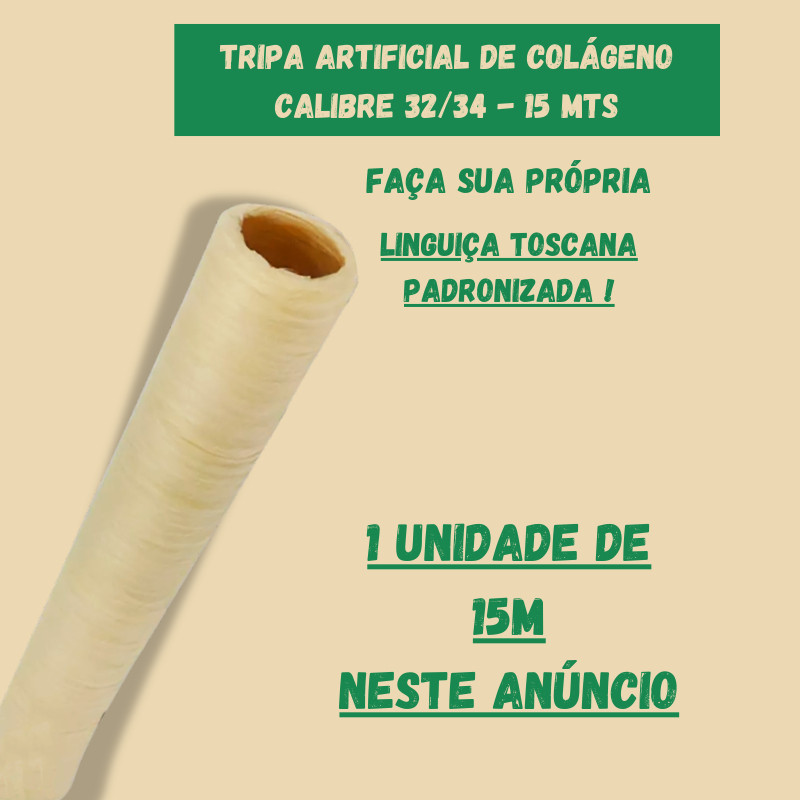 Tripa de Colágeno P/ Linguiça Toscana - Calibrada 32 -  Tubete c/15 metros