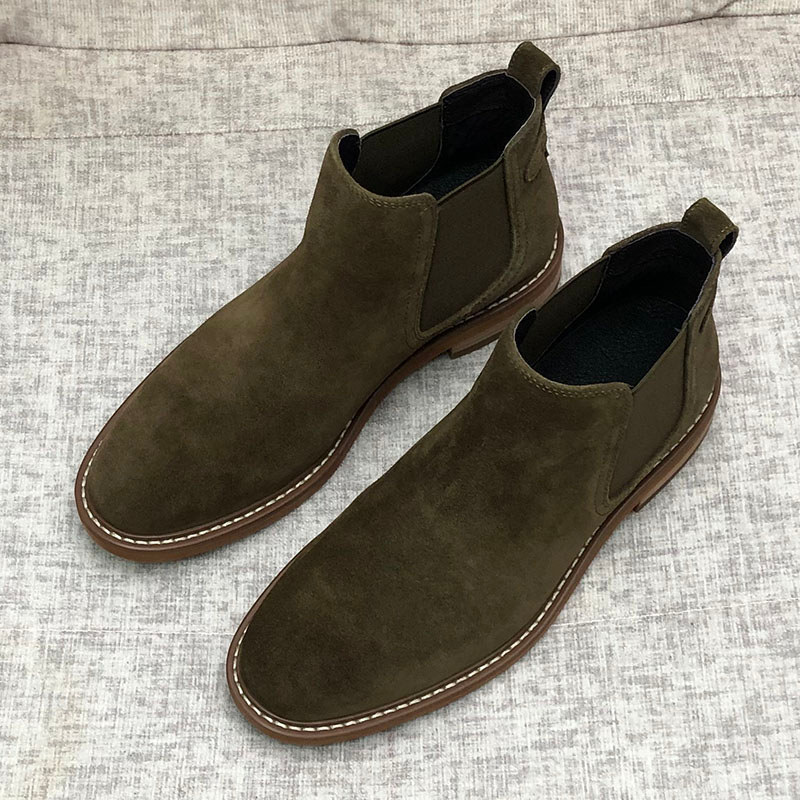 Botas curtas da moda de couro fosco Martin botas masculinas camurça britânica Chelsea botas de couro genuíno mais veludo
