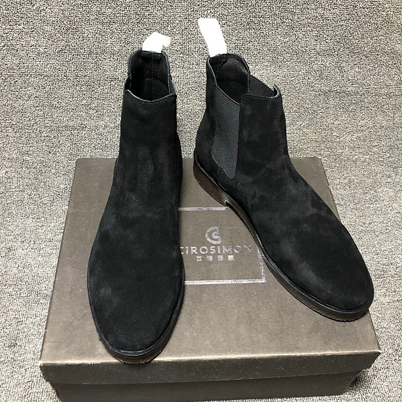 Botas chelsea comuns masculinas de couro genuíno botas curtas britânicas dedo do pé redondo botas masculinas chelsea nov