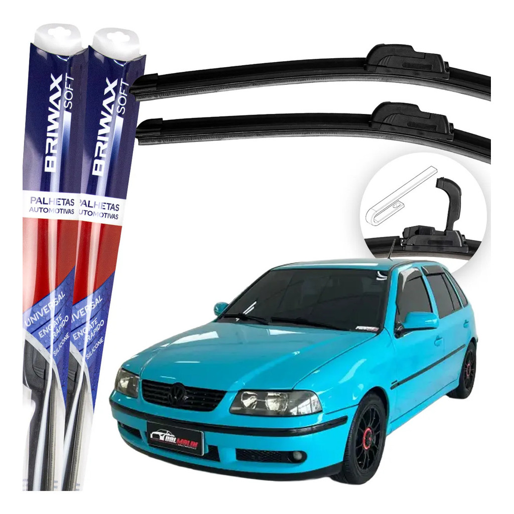 Jogo Palhetas Limpador de Parabrisa Silicone Chuva Gancho Universal Vw Gol G3 2001 Até 2006