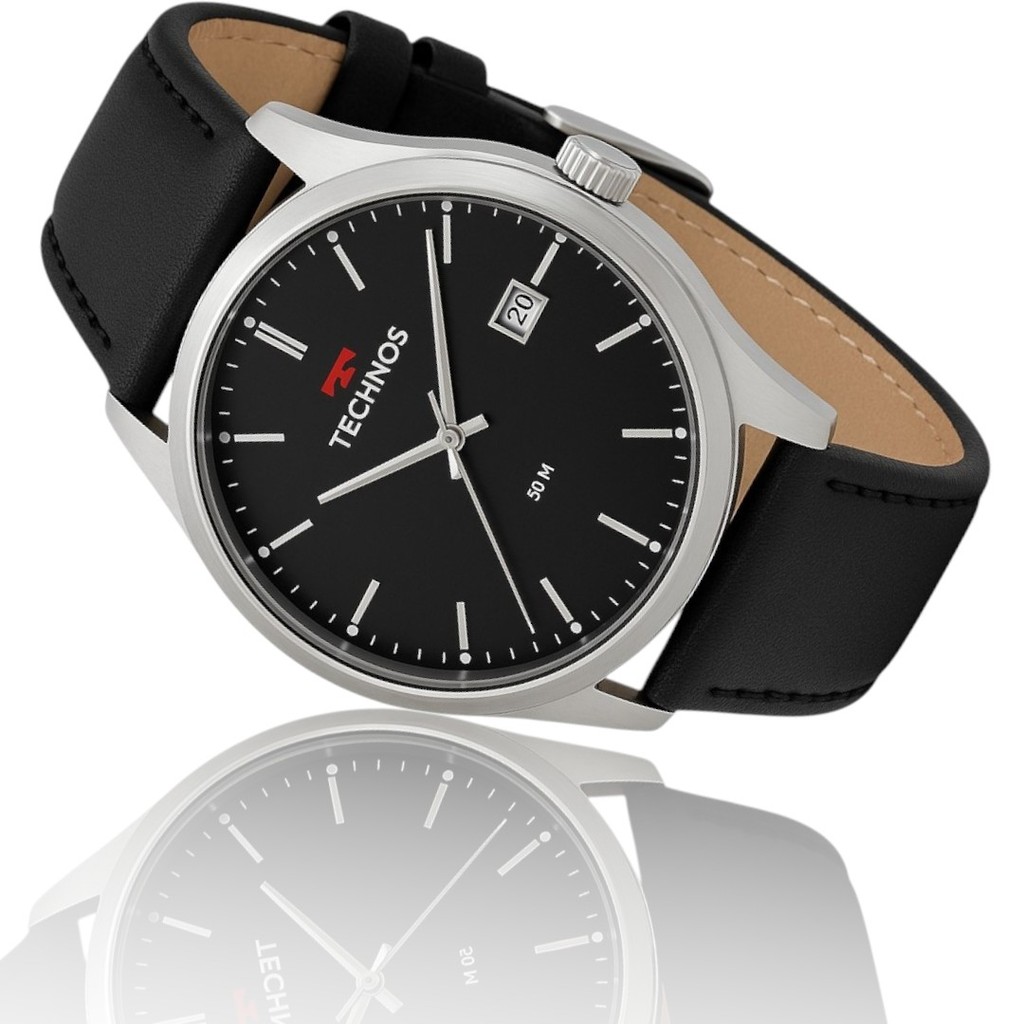 Relógio Masculino Original Prata Technos Classic Steel Couro