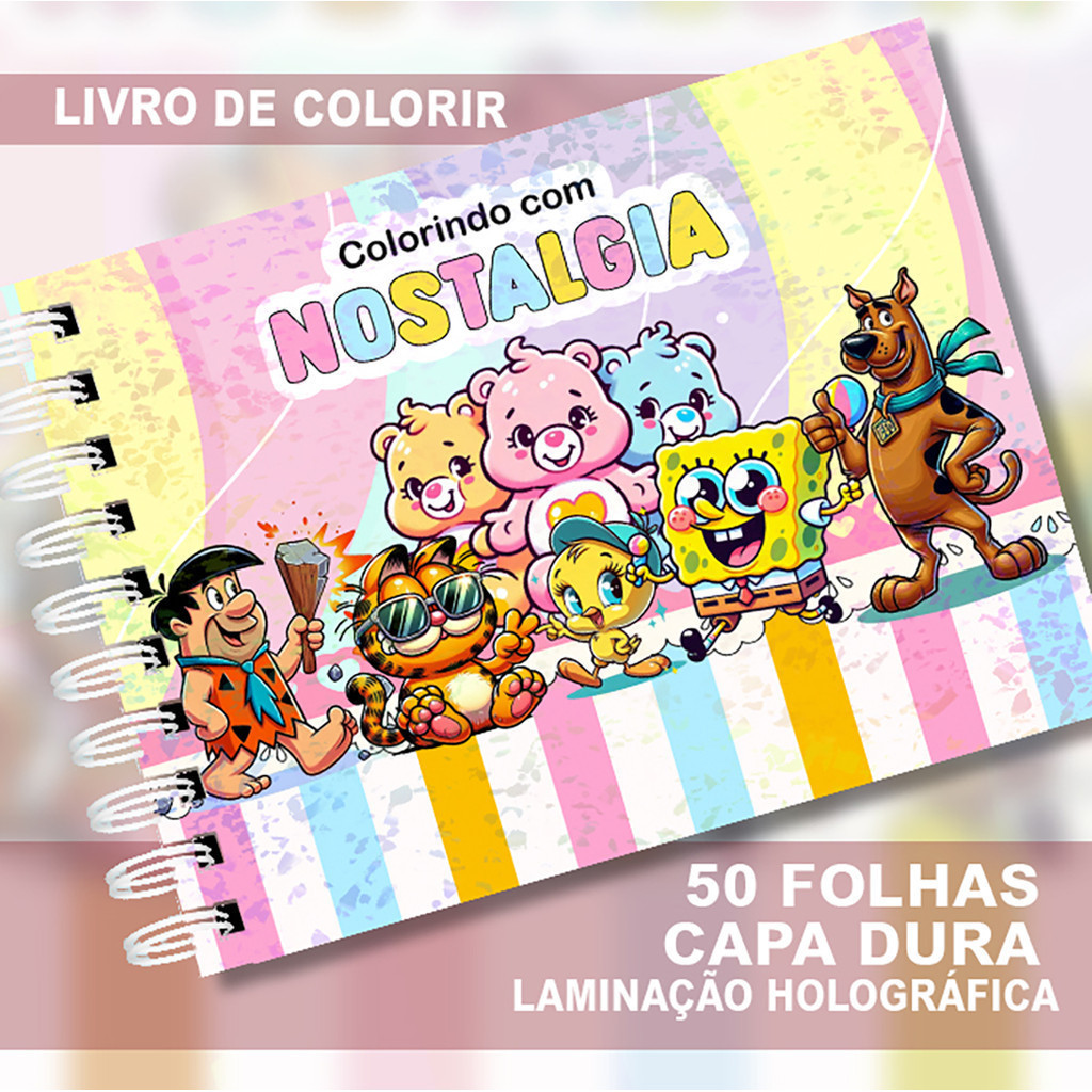 Livro de Colorir NOSTALGIA Capa Dura A5 Anos 80, 90 e 2000 em Oferta na Shopee