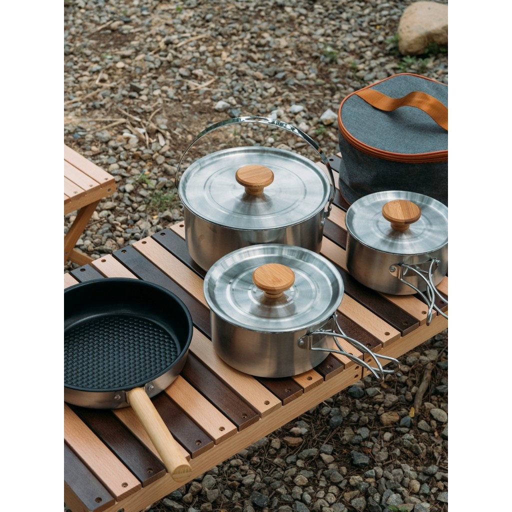 WOOKOO Utensílios de cozinha ao ar livre 304 Conjunto de panelas Panela Conjunto portátil Fogão de água fervente Panelas