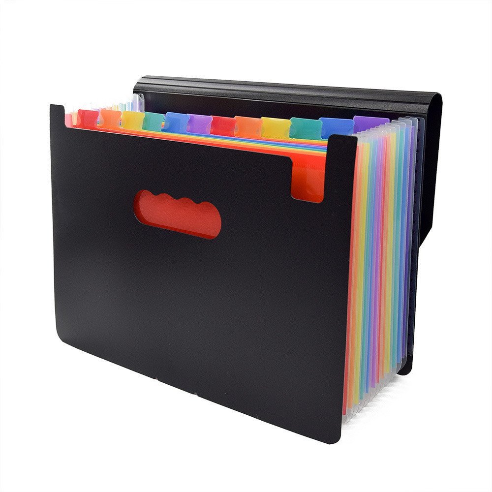 Pasta acordeão arco-íris de peça única com capa, organizador de arquivos de classificação multi-camadas A4 com 12 ou 24 