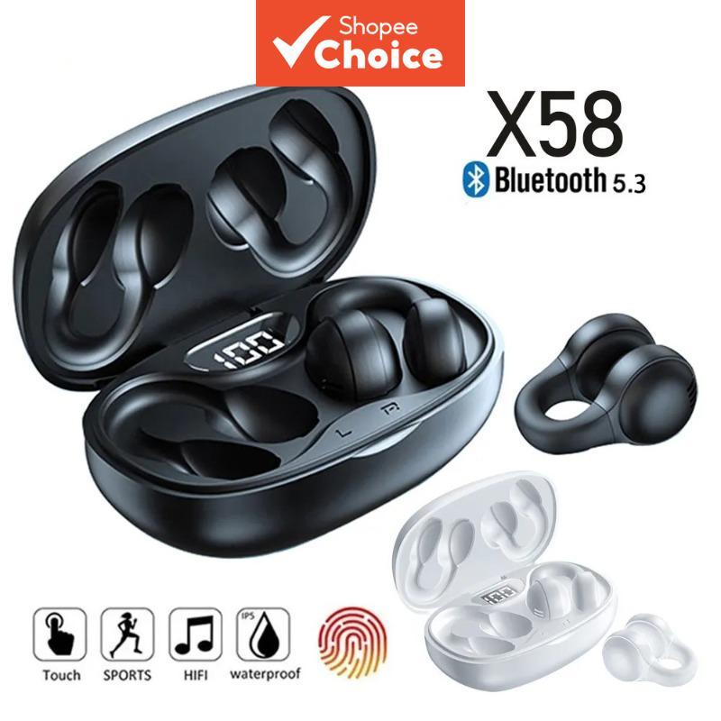 Clipes de Orelha X58 Fones de Ouvido Bluetooth Sem Fio Redução de Ruído Visor de Potência LDE Fones de Ouvido