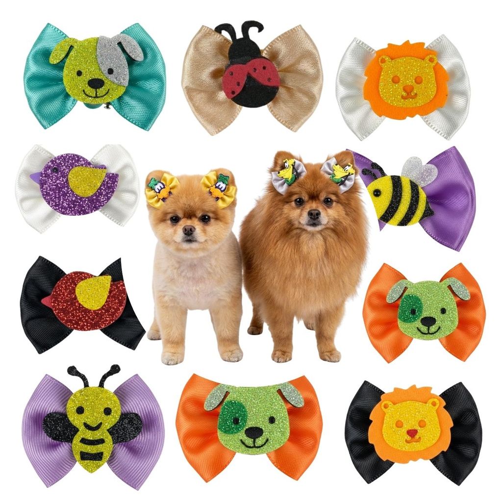 10 Lacinhos Topete 4 cm de Cetim Para Pet Personagens Variados Pet Shop Banho e Tosa Preço Atacado