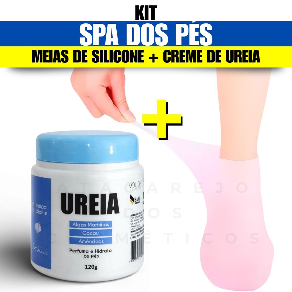 Kit Spa Dos Pés Meia de Silicone + Creme De Ureia Super Hidratante Amar Pés Rachados Secos Ásperos E Ressecados