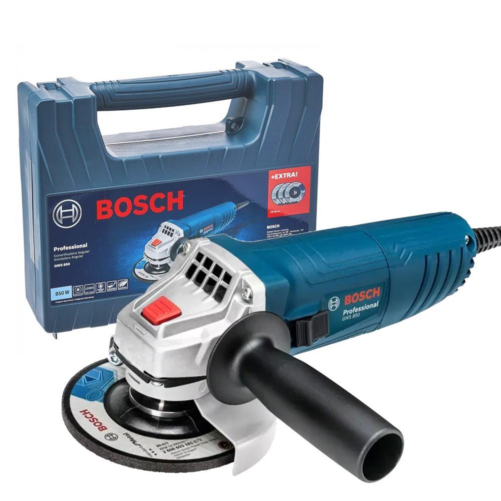 Esmerilhadeira Angular Bosch GWS 850 850W 4.1/2 127V com Maleta e 3 Discos