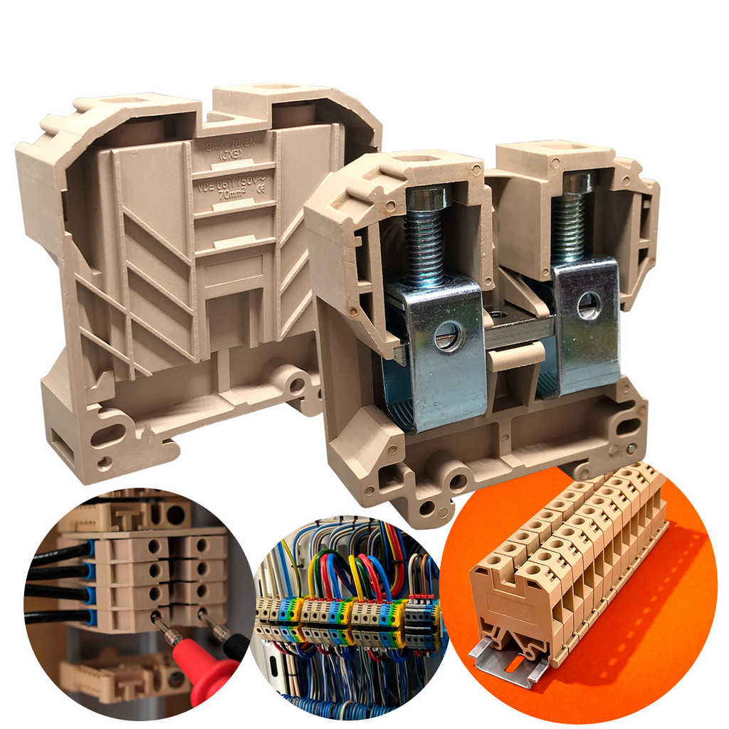 Conector Borne Sak 70mm Bege Conector Borne de Passagem Elétrico Fixação Trilho Din Atacado