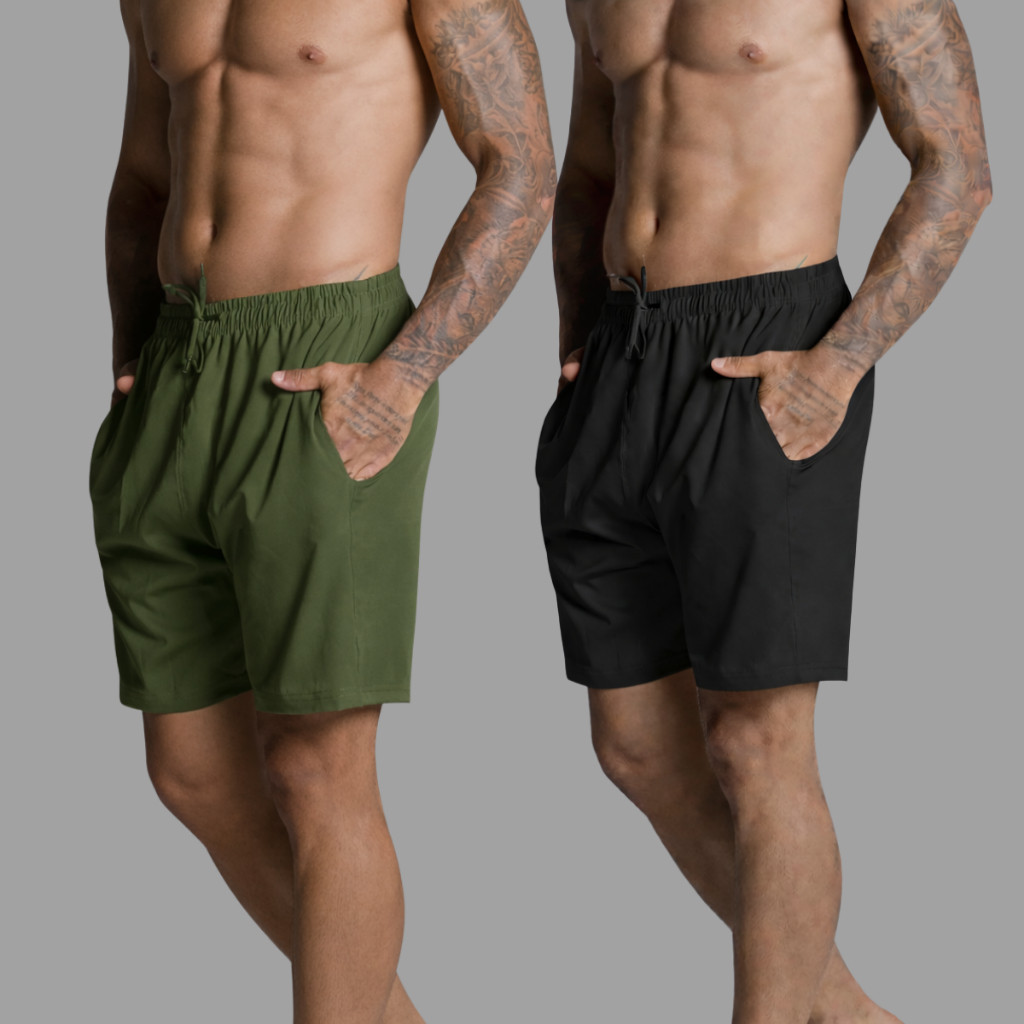 Short Tactel Kit 2 Estiloso Liso Confortavel Com Elastano Eficiente Em Esportes Como Futebol E Volei
