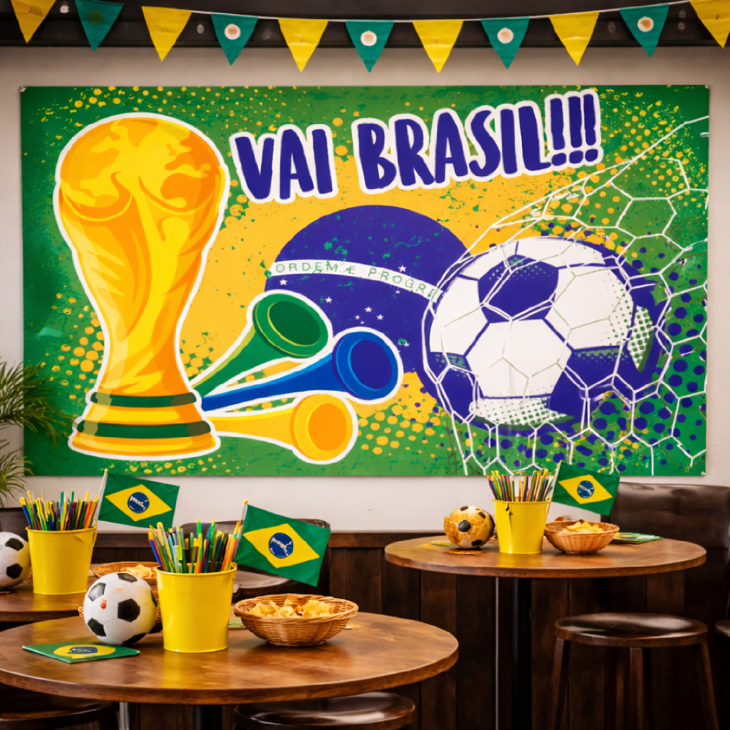 Painel TNT Decorativo Vai Brasil Copa Do Mundo 1,40x1,03m