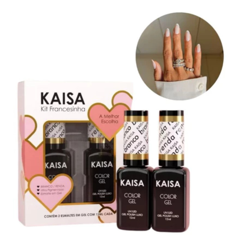 Kit Francesinha 2 Esmalte Em Gel Kaisa Luxo Para Unhas De Gel Branco Renda Uso Profissional